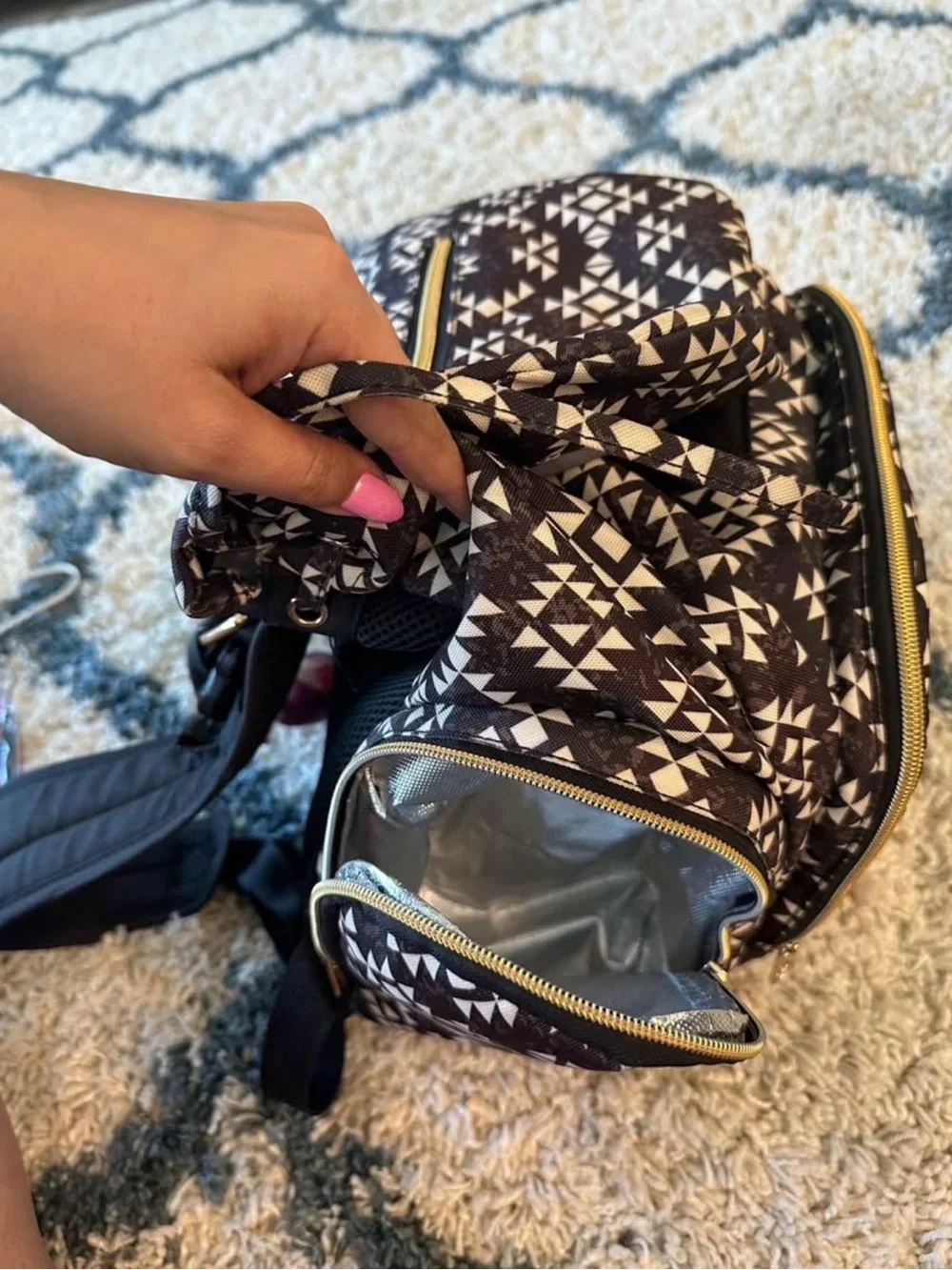 Fisher-Price Diaper Bag Backpack B/W Geometric Print Insulated Bottle Pockets